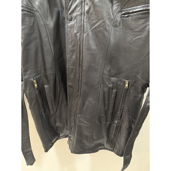 MEN'S SERGE PLATINI Short Trench Leather Coat Size Medium Vtg W Belt - Picture 3 of 13